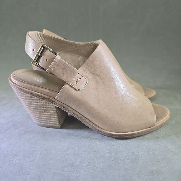 Eileen Fisher Glance Beige Leather Sandal Women Sz 7 Sand Buckle Sling Back Heel - Picture 8 of 12